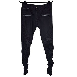 American Stitch Size Medium Black Pants Weave Moto Zipper Ruched Ankle Goth Punk